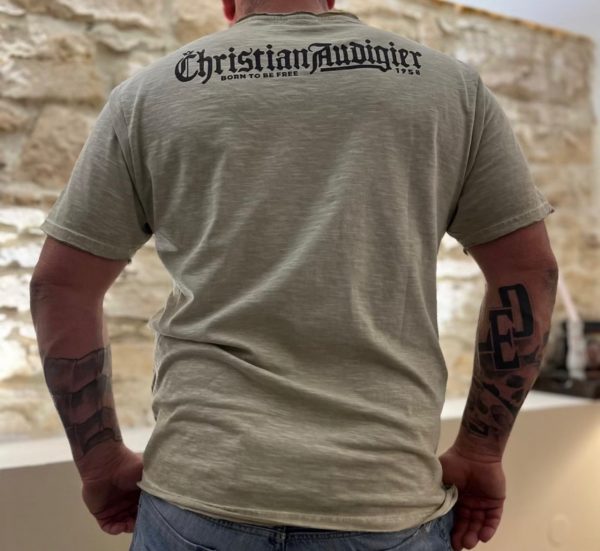 T-shirt homme Christian Audigier coton slub col rond beige – Image 2