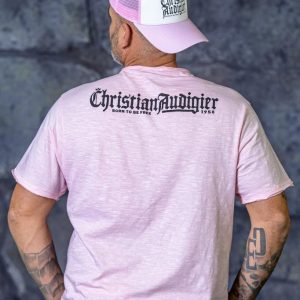 T-Shirt homme Christian Audigier avec un col rond rose 100% coton vue arrière