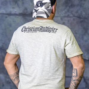 T-Shirt homme Christian Audigier avec un col rond beige 100% coton vue arrière