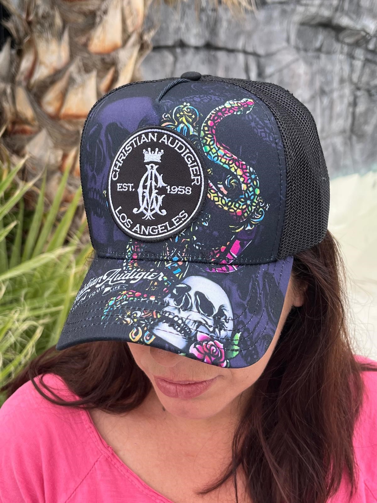 Casquette brodée noir Christian Audigier filet noir – Image 2